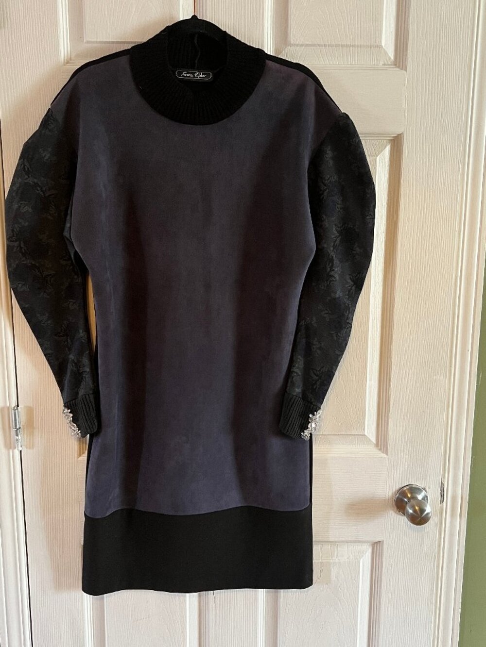 Sara Eldor Vintage Knit & Jacquard Long Sleeve Dress / Tunic with Rhinestone Cuf
